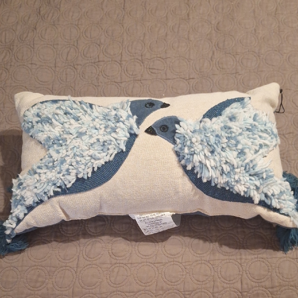Decorative Bird Accent Pillow in Light Blue and Navy